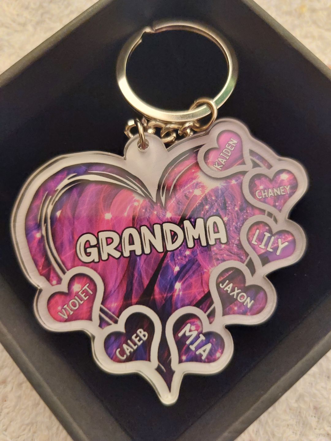 Customer photo review of Grandma- Mom Heart Kids, Multi Colors Personalized Acrylic Keychain