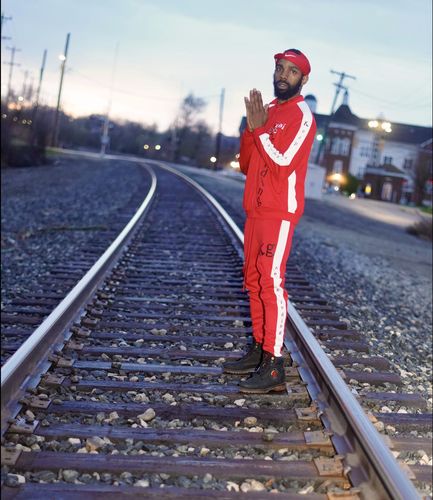 Customer photo review of Reflective Tape Track Pants (Red)