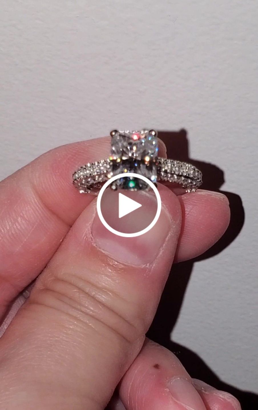 Customer video review of Hidden Halo Radiant Moissanite Triple Row Pave Engagement Ring