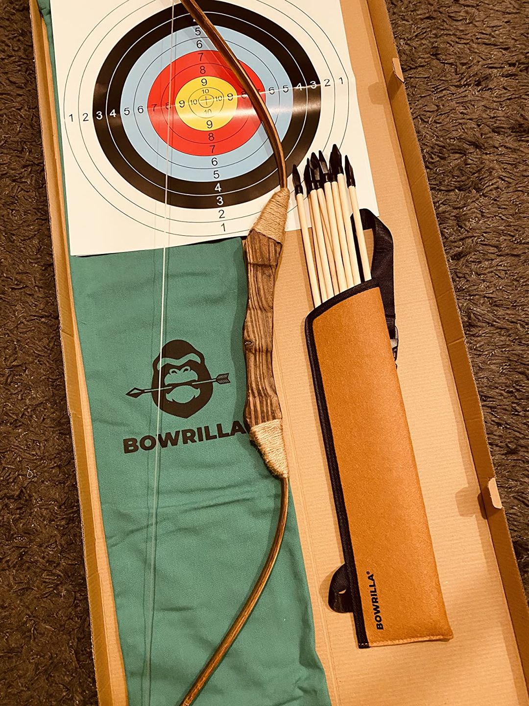 Customer photo review of Holzbogen Set mit 10 Pfeilen, Köcher, 3 Zielscheiben und Aufbewahrungstasche
