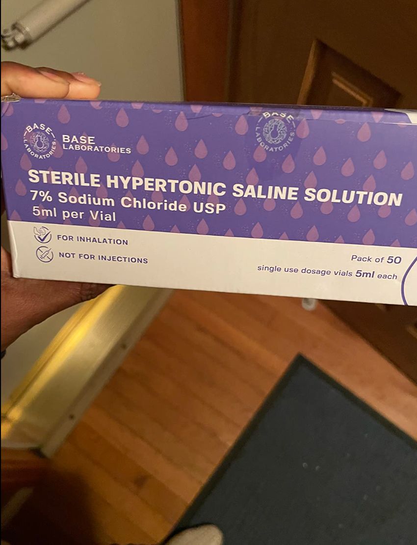 Customer photo review of 7% SALINE SOLUTION FOR NEBULIZER - FOR INHALATION THERAPY  - 50 5ML vials