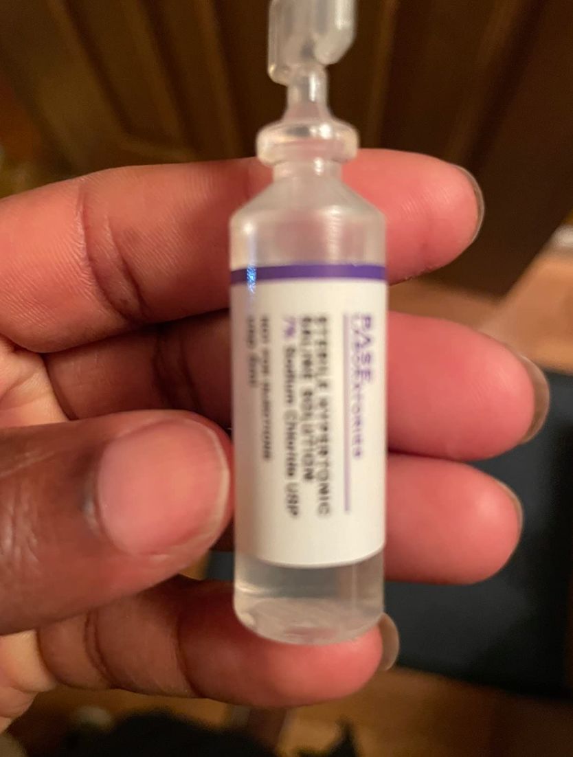 Customer photo review of 7% SALINE SOLUTION FOR NEBULIZER - FOR INHALATION THERAPY  - 50 5ML vials