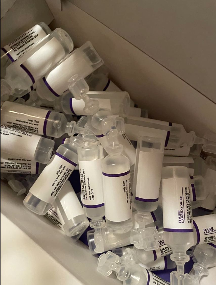 Customer photo review of 7% SALINE SOLUTION FOR NEBULIZER - FOR INHALATION THERAPY  - 50 5ML vials
