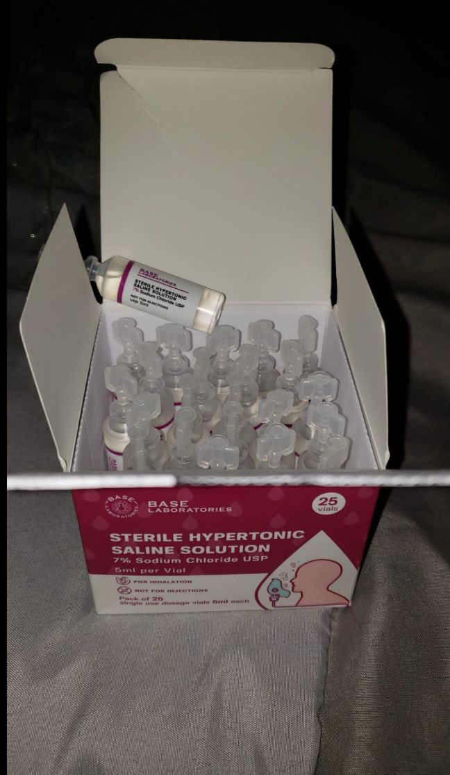 Customer photo review of 7% SALINE SOLUTION FOR NEBULIZER - FOR INHALATION THERAPY  - 25 5ML vials