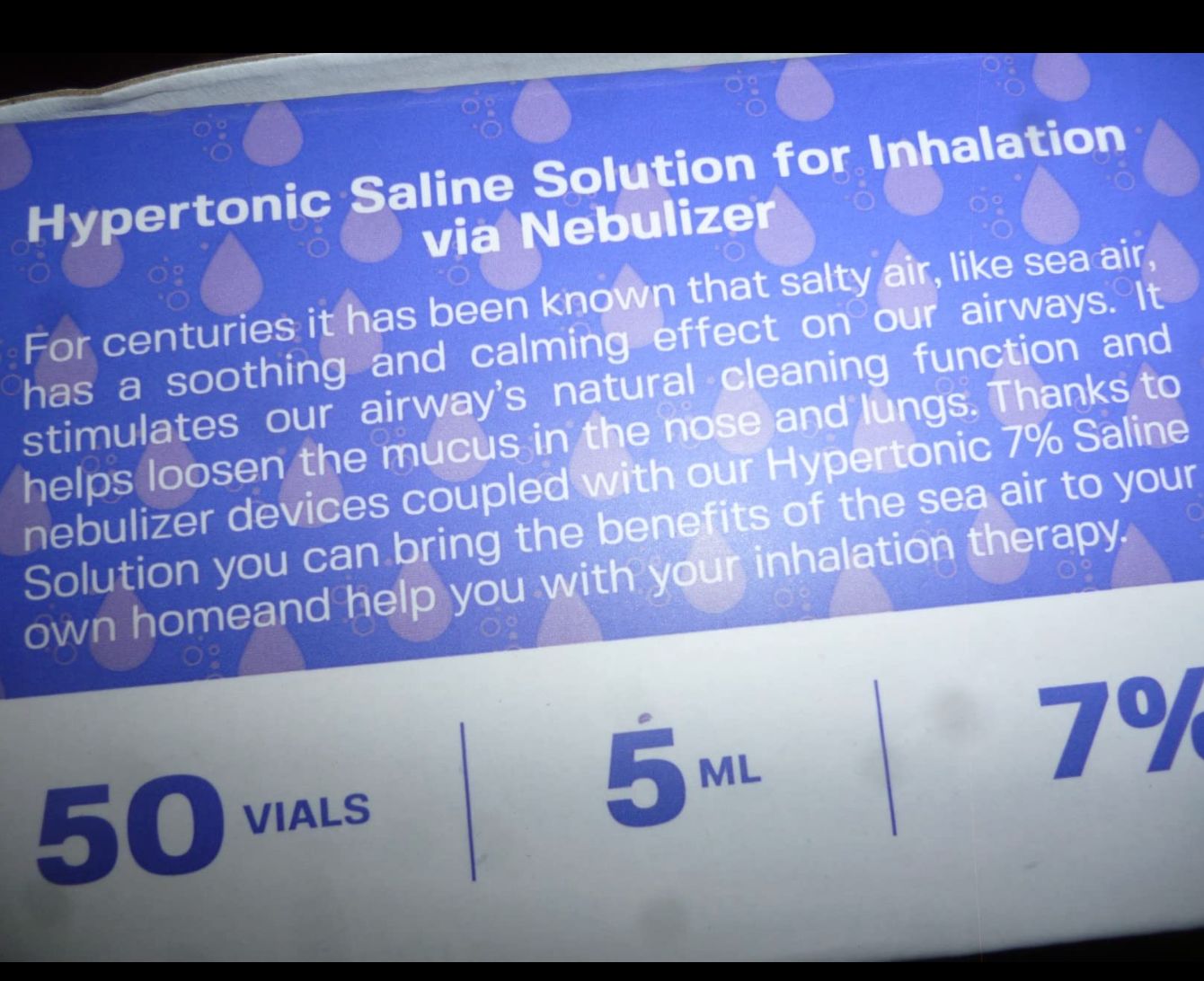 Customer photo review of 7% SALINE SOLUTION FOR NEBULIZER - FOR INHALATION THERAPY  - 50 5ML vials
