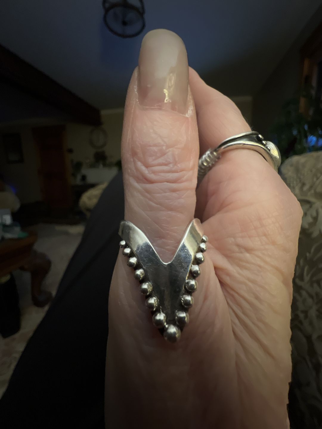 Customer photo review of Full Finger Chevron Thumb Ring Sterling Silver