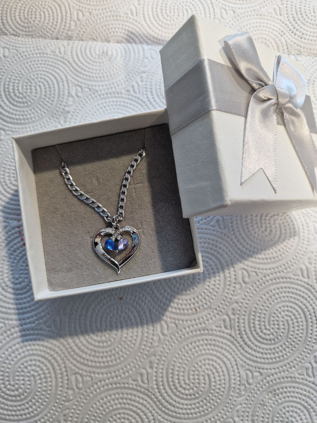 Customer photo review of Valentine's Day Gift Forever Love Birthstone & Diamond Heart Pendant Necklace
