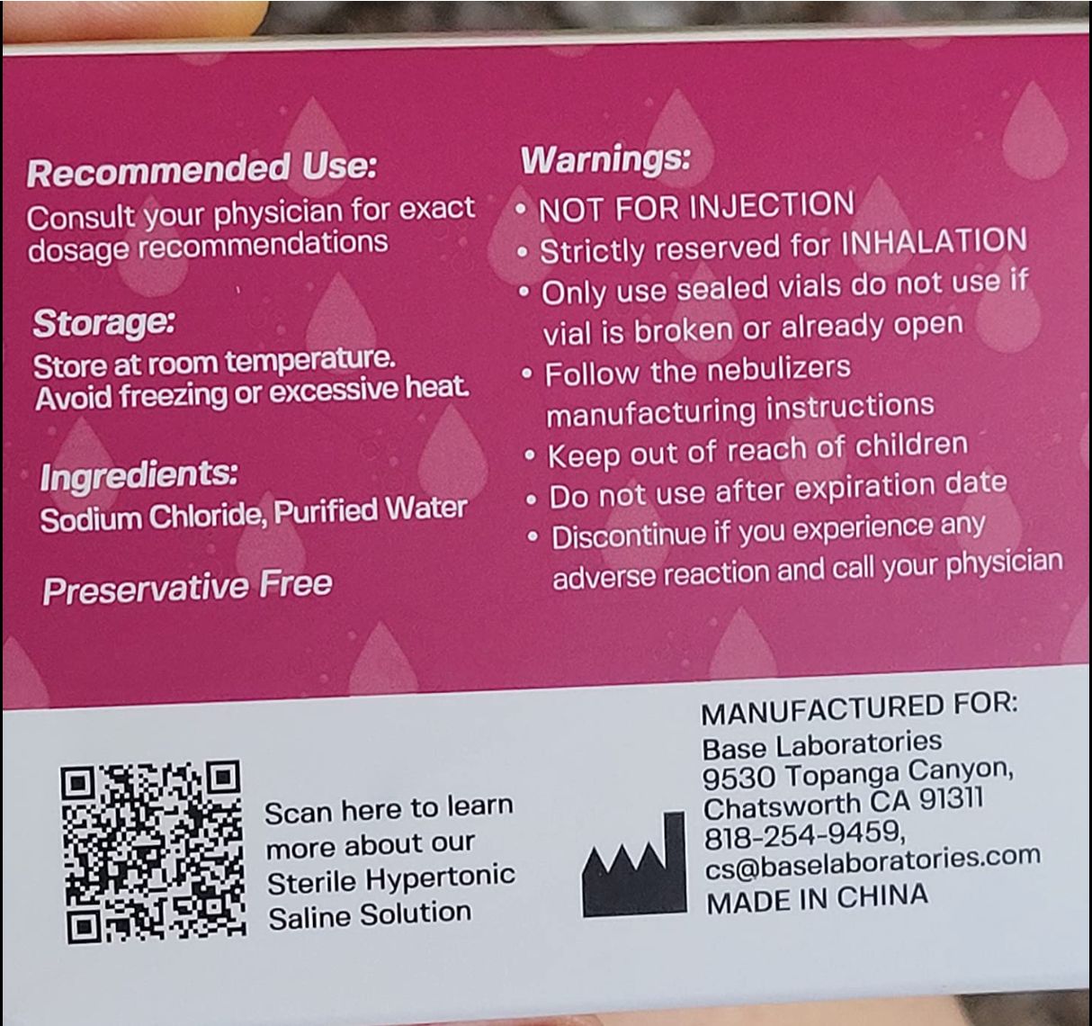 Customer photo review of 7% SALINE SOLUTION FOR NEBULIZER - FOR INHALATION THERAPY  - 25 5ML vials