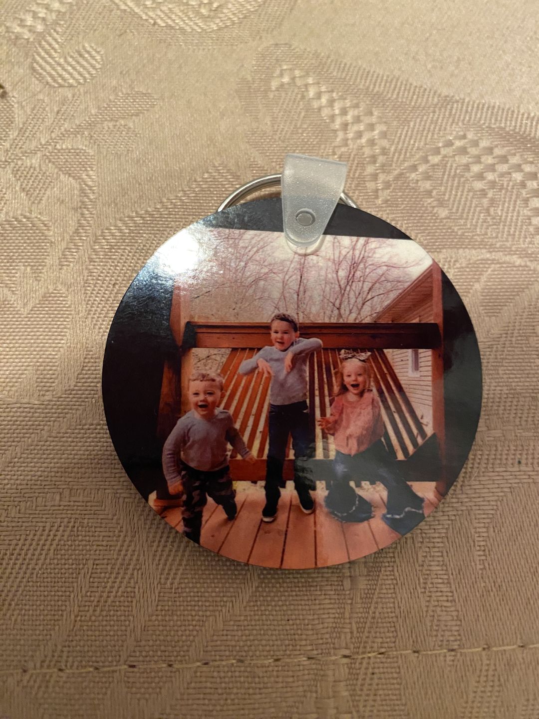 Customer photo review of Single-Sided Faux Leather Keychain Sublimation Blank