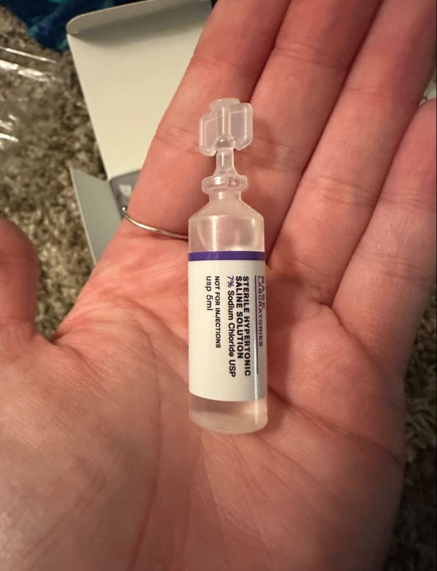 Customer photo review of 7% SALINE SOLUTION FOR NEBULIZER - FOR INHALATION THERAPY  - 25 5ML vials