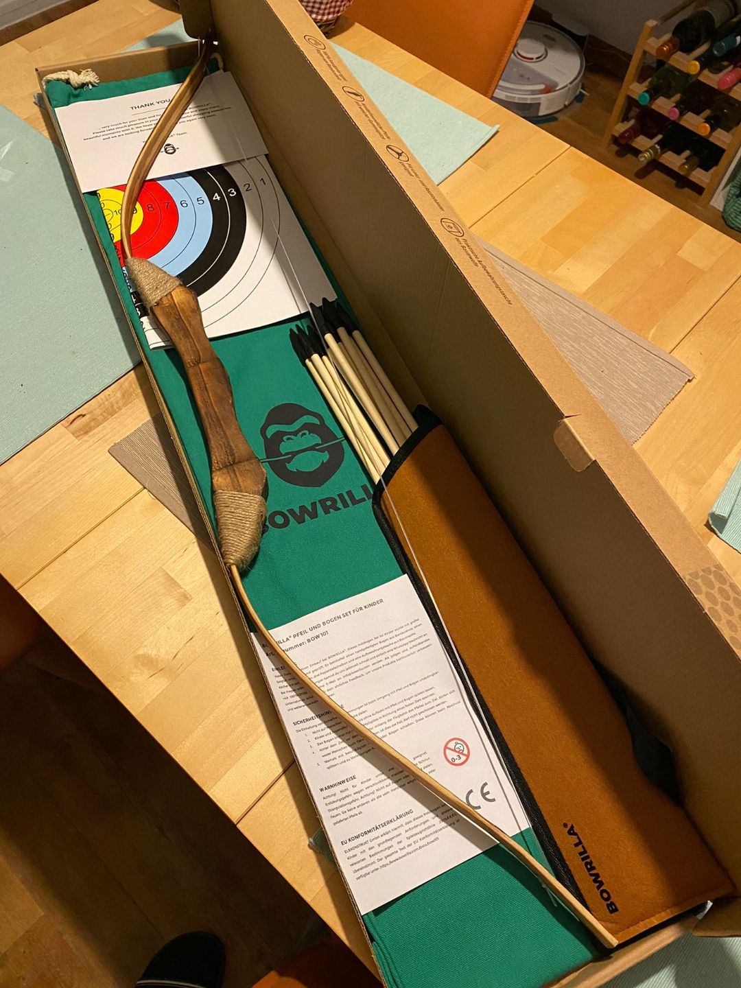 Customer photo review of Holzbogen Set mit 10 Pfeilen, Köcher, 3 Zielscheiben und Aufbewahrungstasche