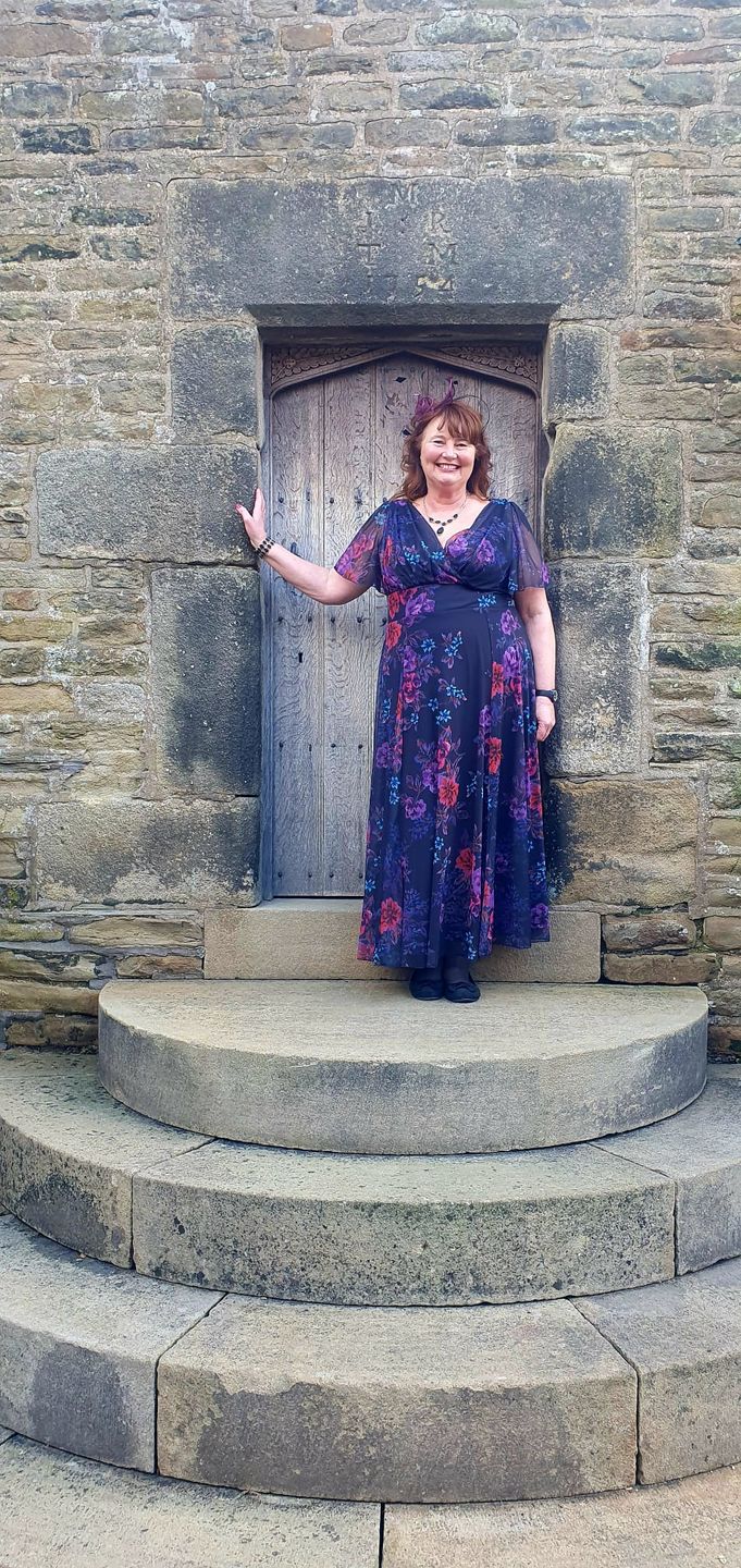 Customer photo review of Isabelle Navy Amethyst Float Sleeve Maxi Dress