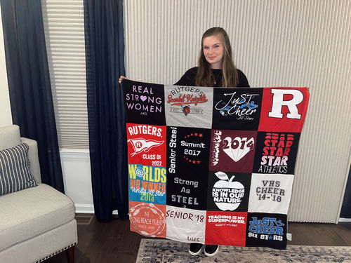 T-shirt quilt featuring rutgers university cheer team by Victoria from NJ