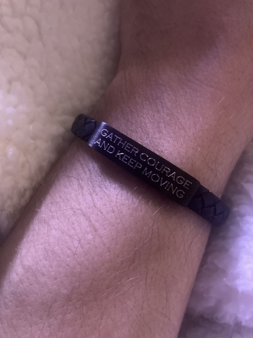 Customer photo review of 8mm Flat Leather ID Bracelet