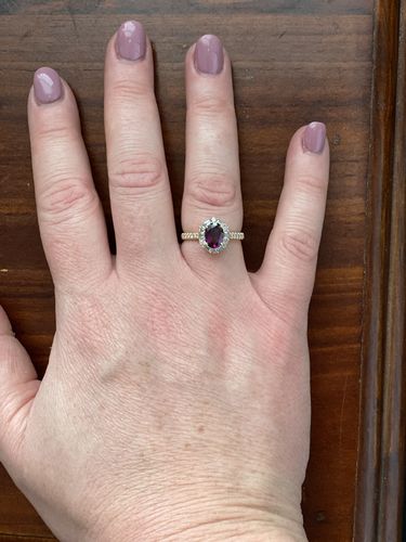 Customer photo review of Bluebird™ Rhodilite Garnet & 0.50ct TW Diamond Ring in 9ct Yellow Gold