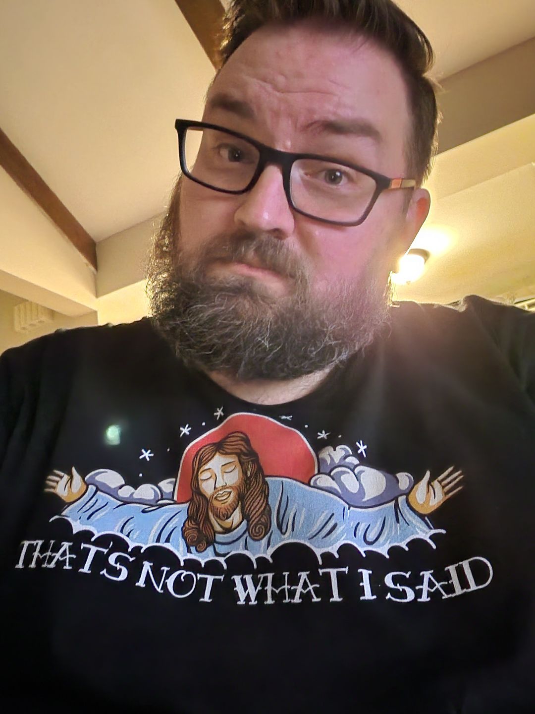 Customer photo review of Jesus That's not what I said Premium Old School T-Shirt