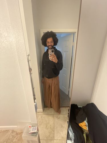 Customer photo review of Mens Solid High Waist Wide Leg Pants SKUJ90571