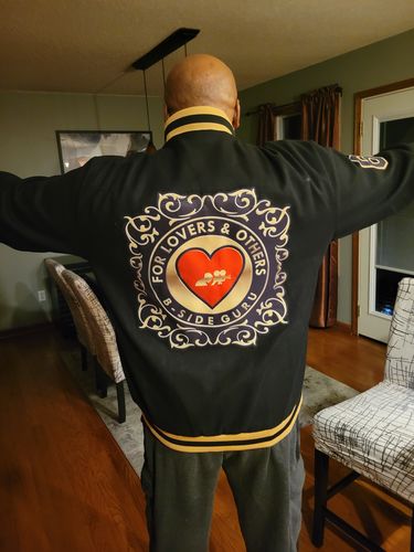 Customer photo review of Custom Black Black-Old Gold Bomber Full-Snap Varsity Letterman Jacket