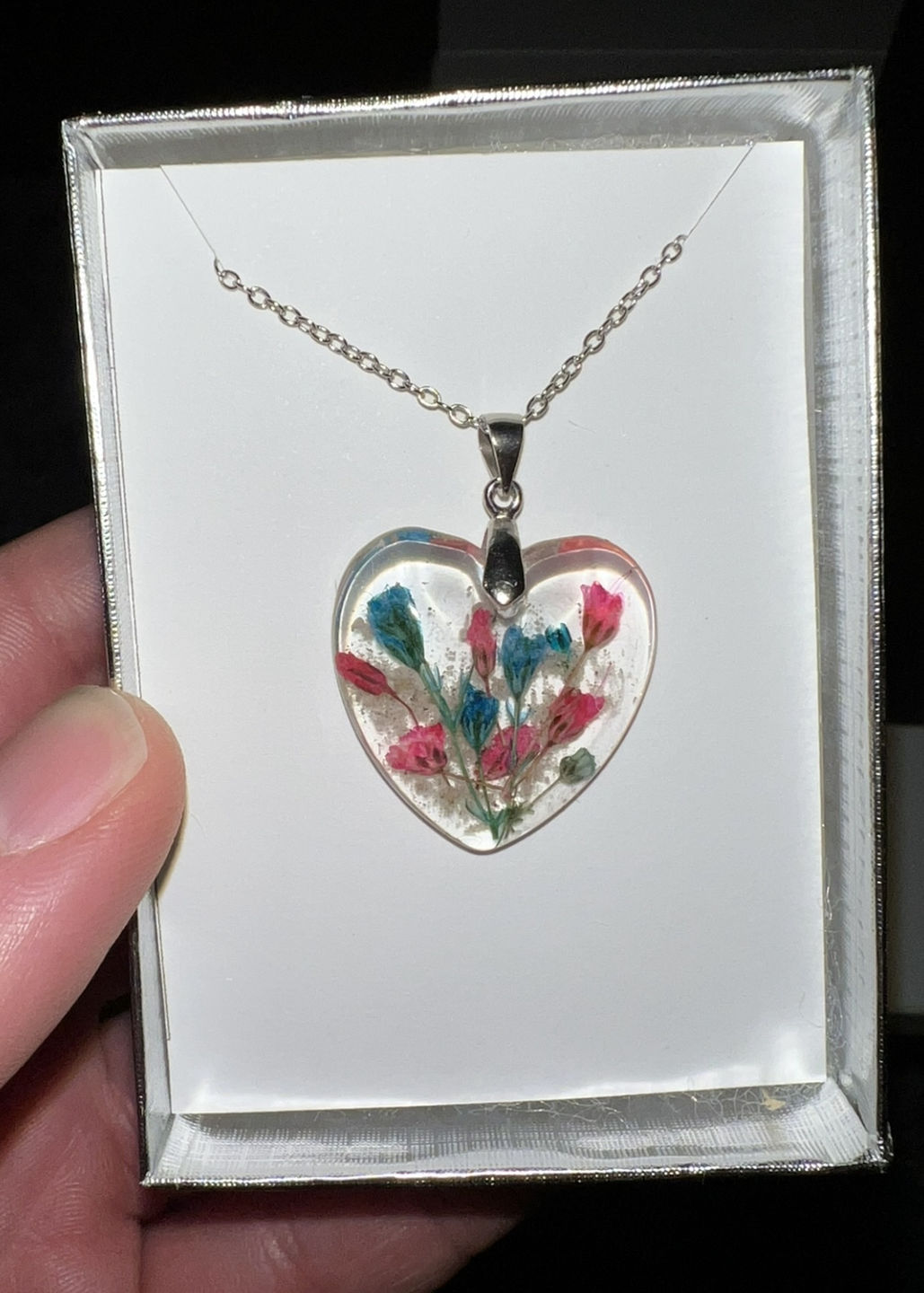 Customer photo review of Flower Heart Necklace with Real Flower and Cremains