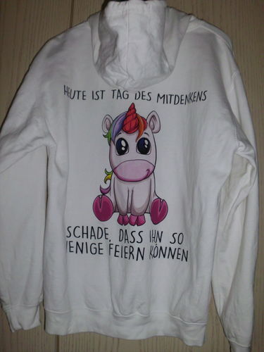 Customer photo review of Mitdenken Einhorn - Hoodie Unisex Rückendruck