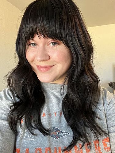 Customer photo review of Moresoo Invisible Clip In Off Black Brazilian Remy Human Hair Extension (#1B)