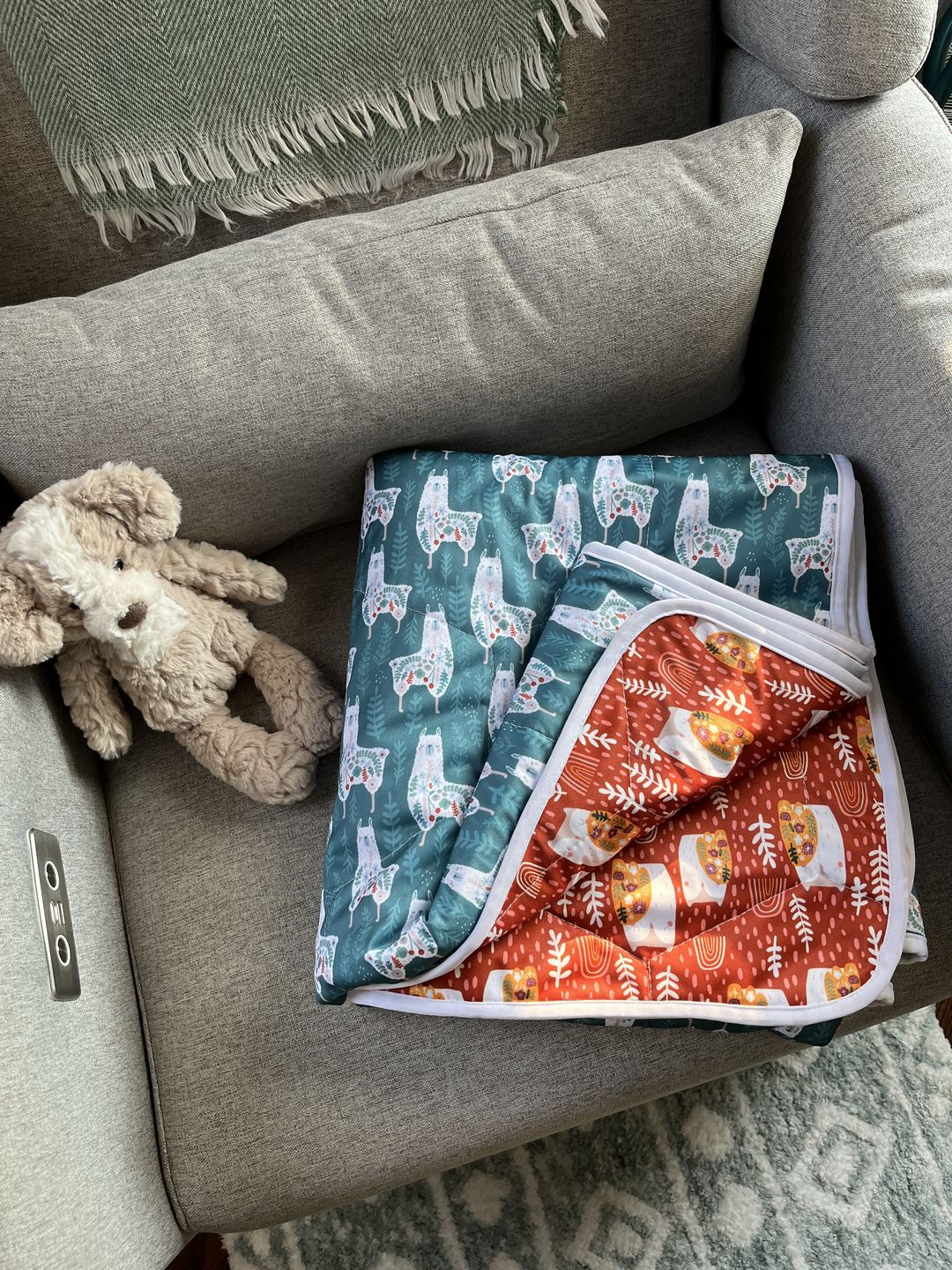 Customer photo review of Basics Patterned Machine Washable Reversible Indoor/Outdoor Quilted Water Resistant Play Mat Blanket