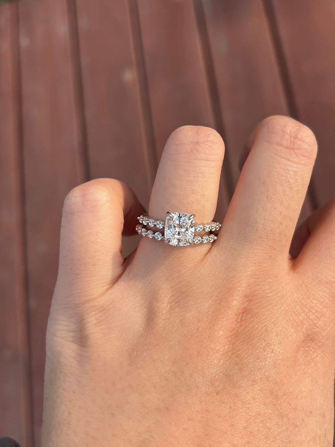 Customer photo review of S925 Exquisite 2.0 Carat Cushion Cut Women's Wedding Ring Set In Sterling Silver