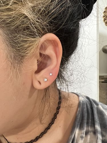 Customer photo review of PAIR Round Gem Titanium Stud Earrings