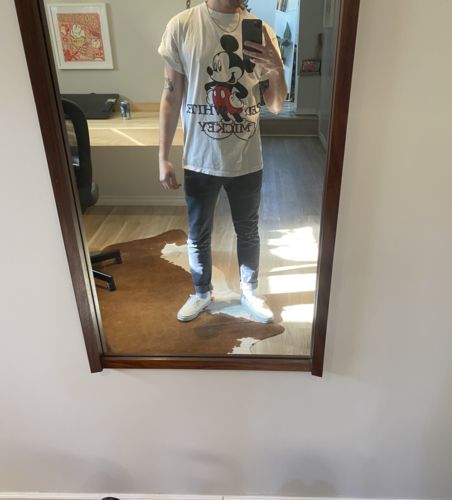 Customer photo review of Vintage Mickey Unlimited Red, White, and Mickey T Shirt Size Large