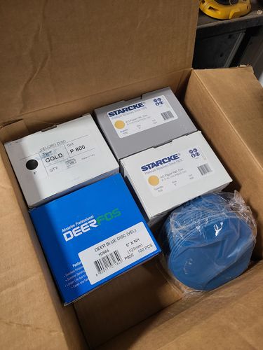 Customer photo review of 5 Inch Hook and Loop Gold Sanding Discs, 50 Pack