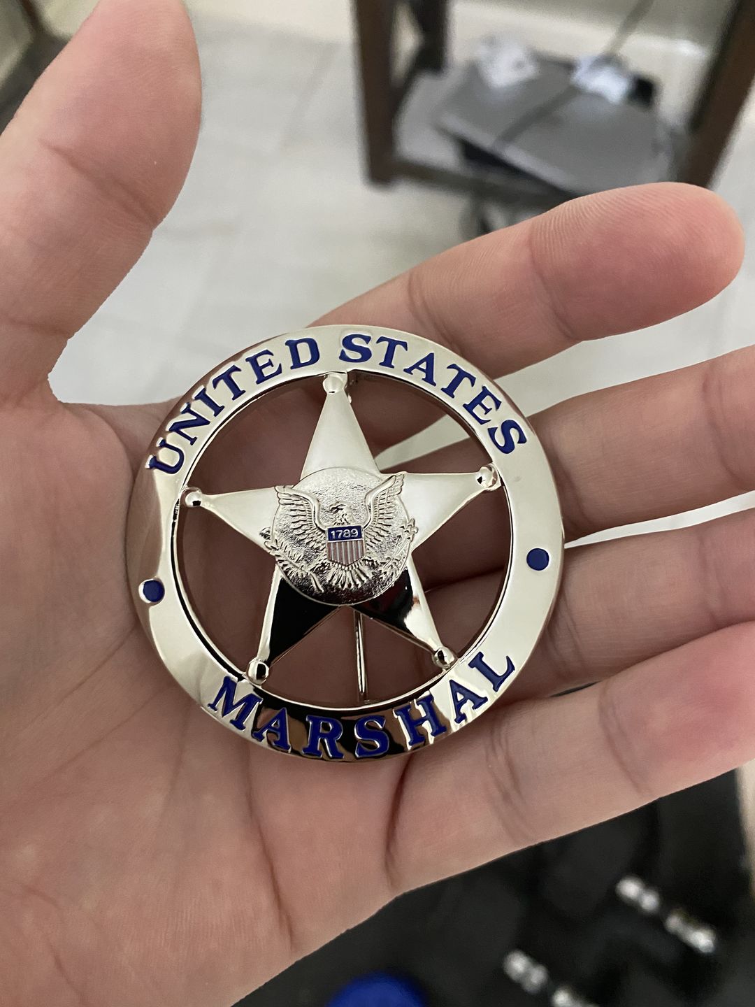 Customer photo review of US Federal Court Law Enforcement MARSHAL Badge Solid Copper Replica Movie Props