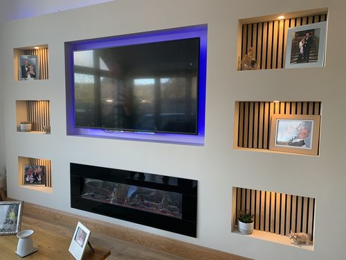 Customer photo review of SlatWall Acoustic Natural Oak and Black