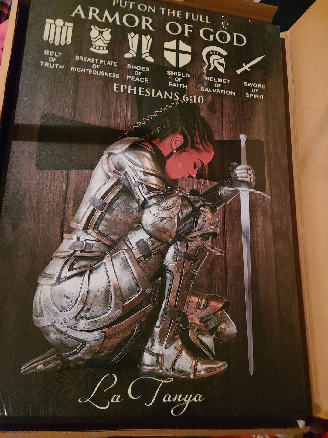 Customer photo review of Personalized Woman Warrior Put On The Full Armor Of God Ephesians 6 10 Canvas Prints