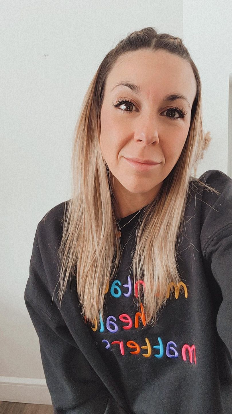 Customer photo review of Mental Health Matters Black Embroidered Crewneck