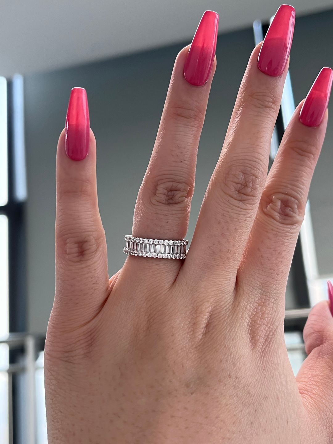 Customer photo review of Louily Stunning Emerald Cut Women's Wedding Band In Sterling Silver