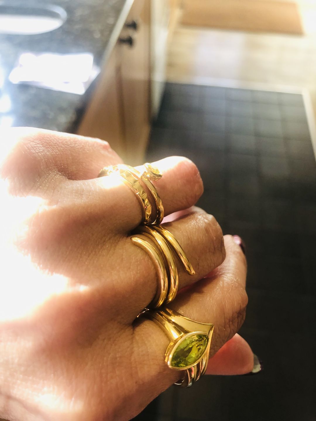 Customer photo review of Surf Moon Ring with Peridot