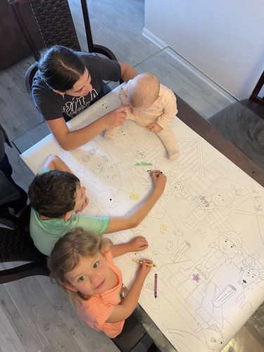 Customer photo review of On The Farm Table Top Coloring Banner