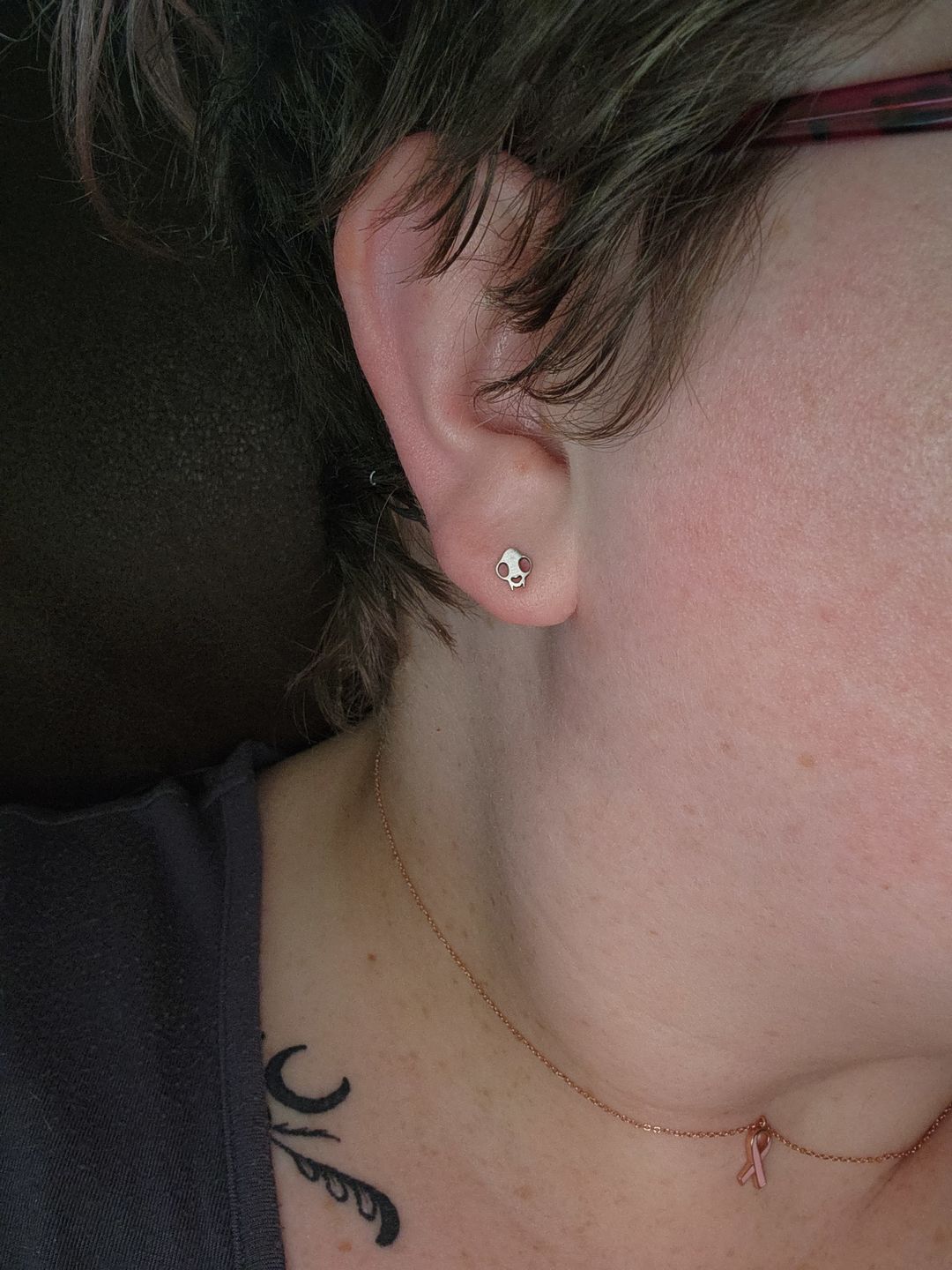 Customer photo review of Cat Skull Silhouette Nose Stud + Earring