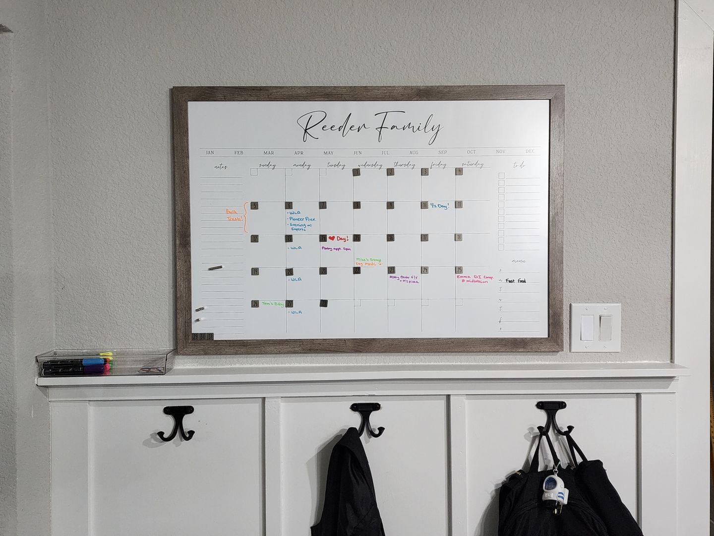 Customer photo review of Monthly Framed Whiteboard Calendar + 3 sections | Horizontal Pennington