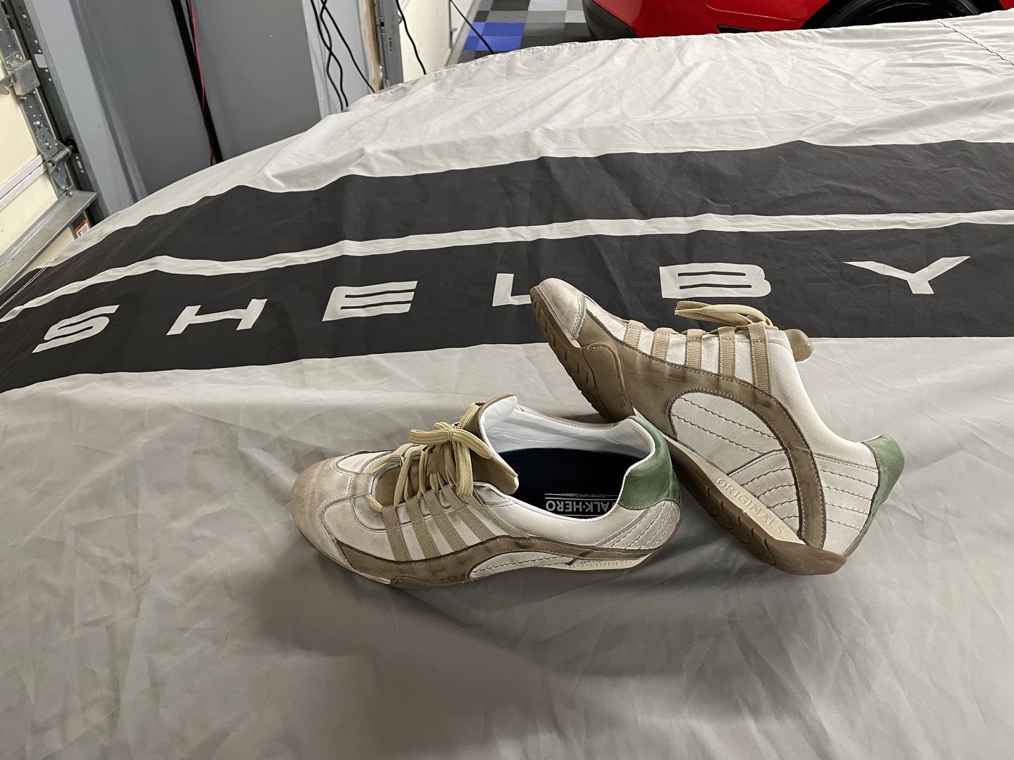 Customer photo review of Men's GrandPrix Sneaker in Torino (Soft White, Taupe, and Green)