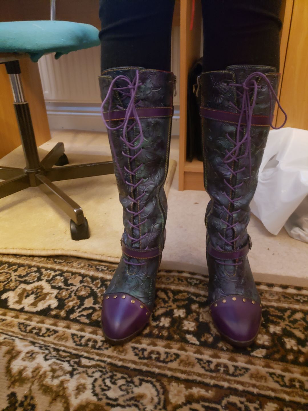 Customer photo review of Warm Embossed Real Leather Dragonfly Boots