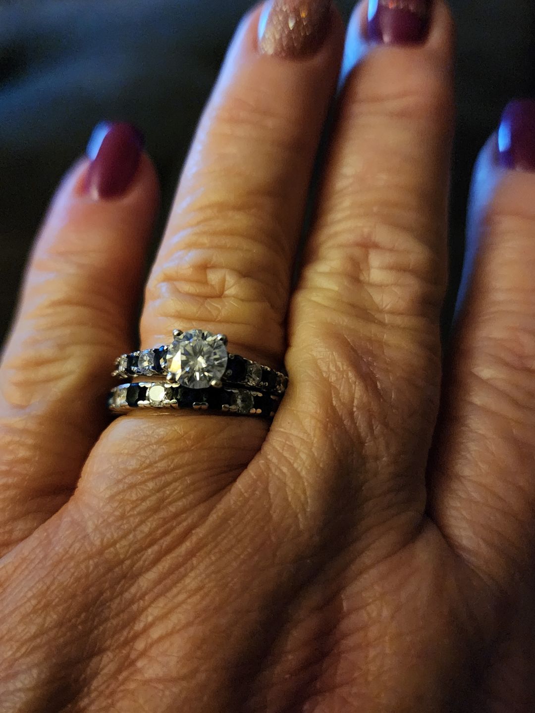 Customer photo review of Round Moissanite With Sapphire Pave Engagement Ring