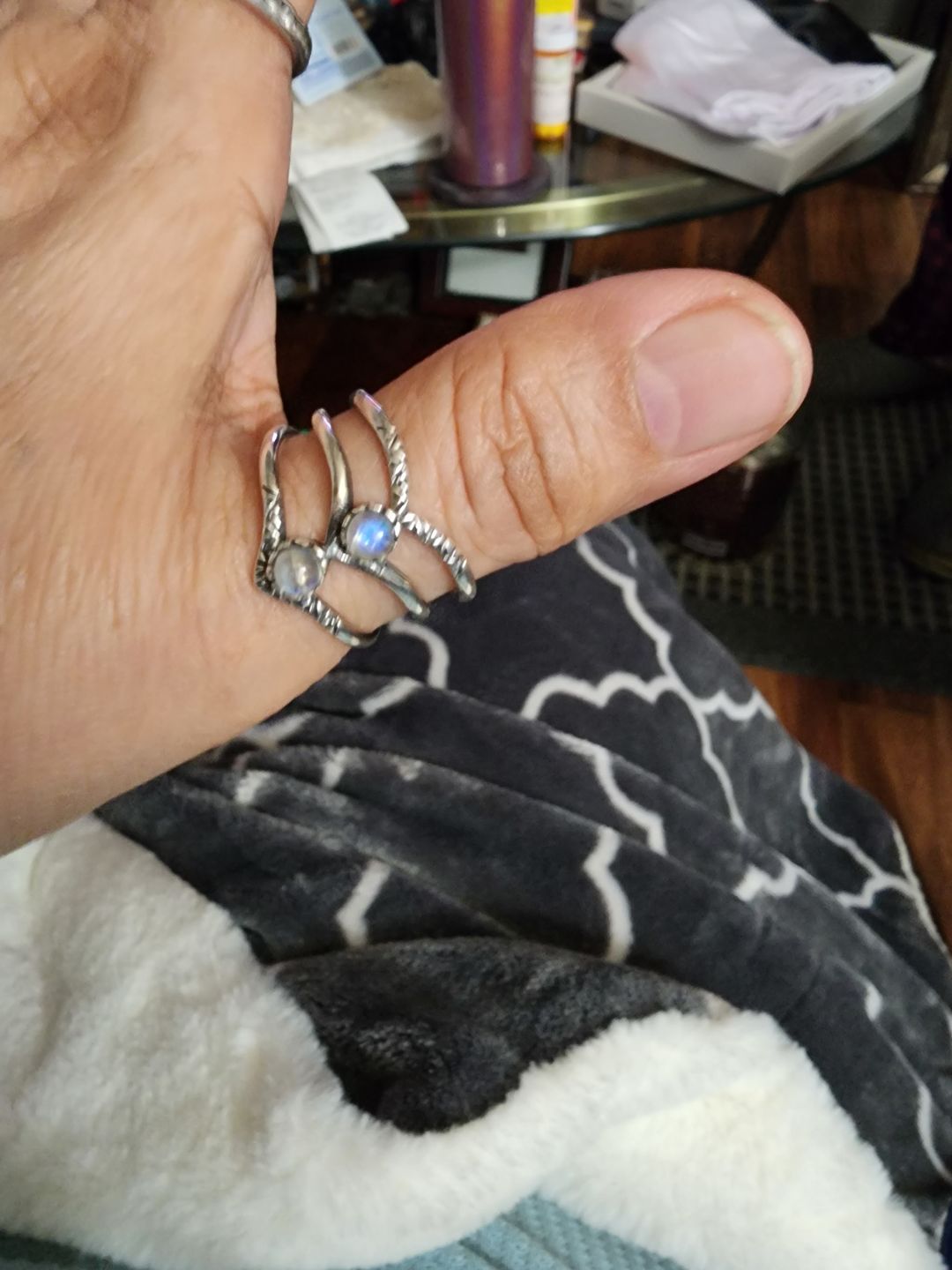 Customer photo review of Triple Chevron Boho Ring with Moonstone Sterling Silver