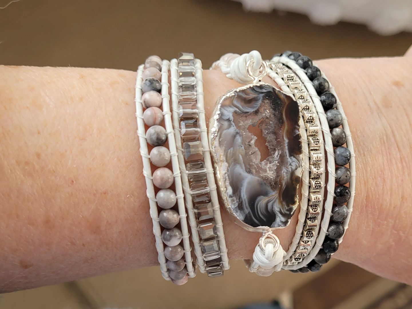 Customer photo review of Magical White Labradorite & Druzy Bracelet