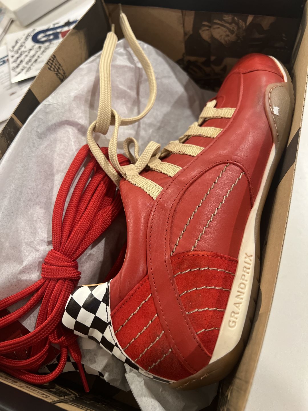 Customer photo review of Men's Racing Sneaker in Corsa Rosso (Red and Sand)