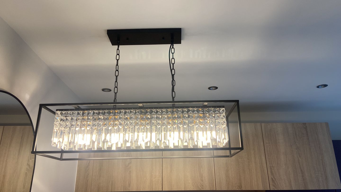 Customer photo review of Modern Rectangle Crystal Island Linear Chandelier