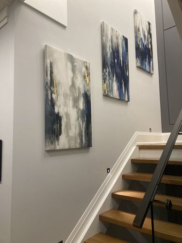 Customer photo review of 'Abstract Blue & Gray' Framed Canvas (Set of 3)