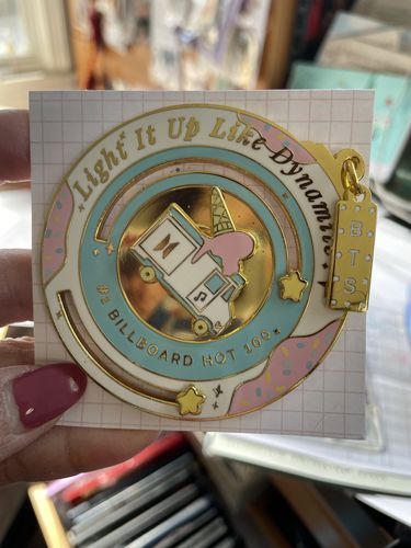 Customer photo review of BTS Dynamite Spinner Enamel Pins