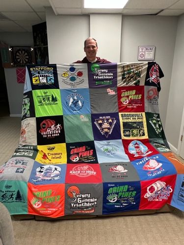 T-shirt quilt with triathlons, running themes by Craig from NJ