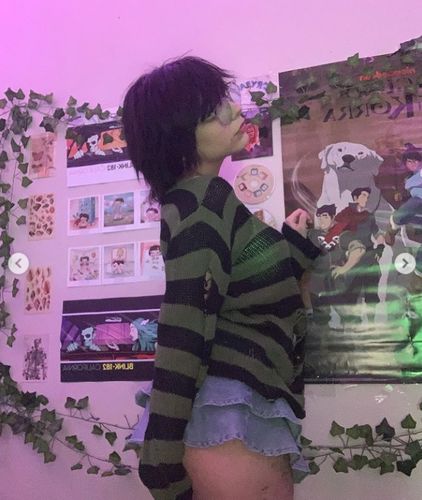 Customer photo review of Tyra Flared Denim Mini Skirt